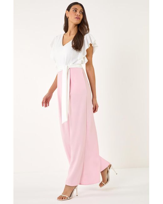 Roman Pink Colour Block V-Neck Stretch Jumpsuit