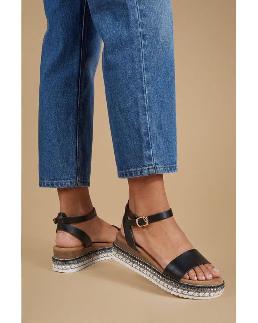 Good for the Sole Blue Hester Faux Leather Embellished Flatform Wedge Sandals