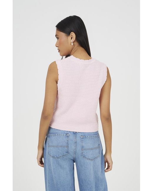 Brave Soul Blue Knitted Crew Neck Tank With Crochet Shells