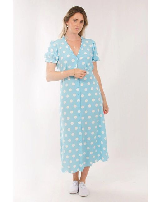 Secret Label Blue Polka Dot Button Down Midi Dress