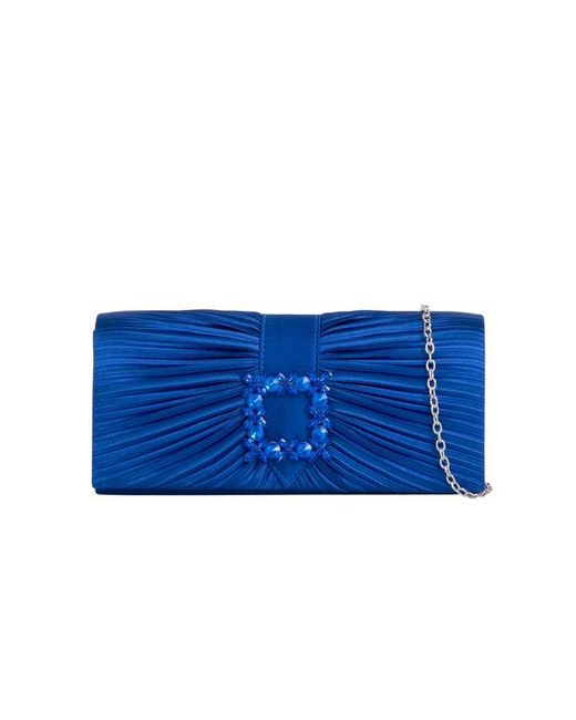 SVNX Blue Pleated Clutch With Crystal Embellishment