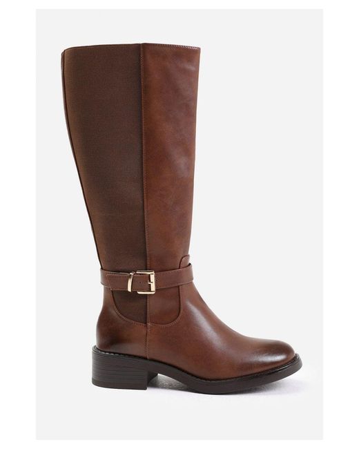 Where's That From Brown Wheres 'Bode' Stretch Wide Calf Knee High Boots With Buckle Detail