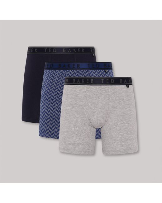 Ted Baker Blue 3-Pack Cotton Boxer Briefs /Rovelli/Heather for men