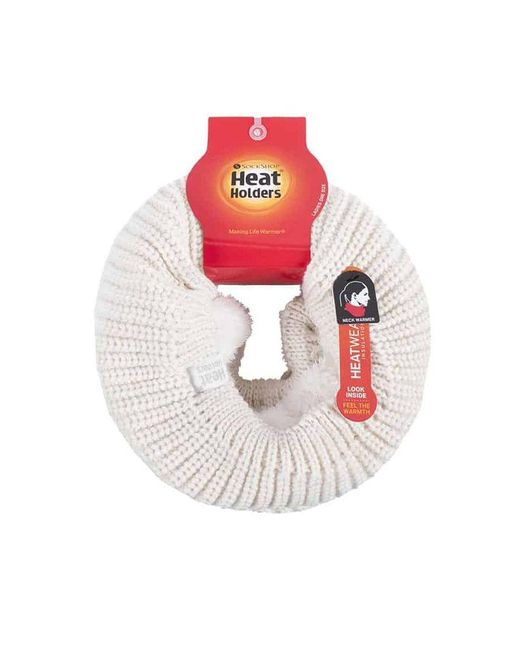 Heat Holders White Ladies Thick Winter Warm Fleece Lined Chunky Knit Thermal Neck Warmer