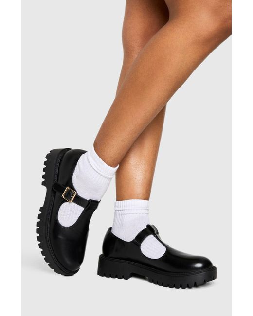 Boohoo White T Bar Chunky Mary Janes