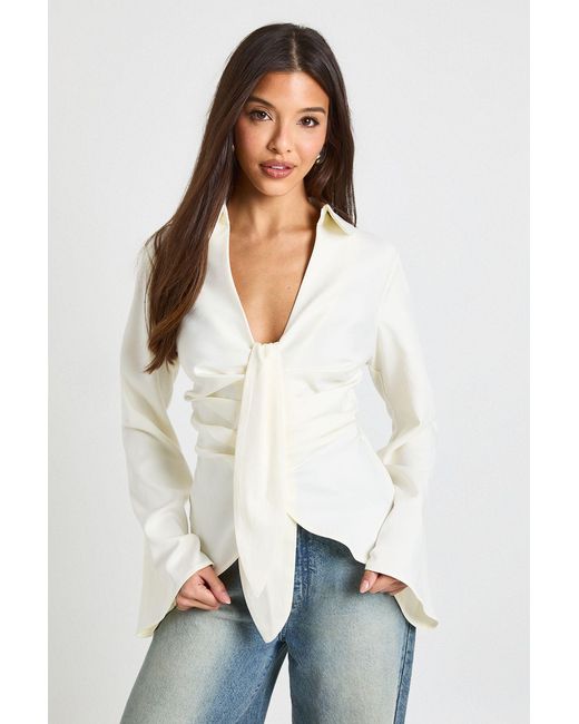 Boohoo White Drape Cinched Shirt