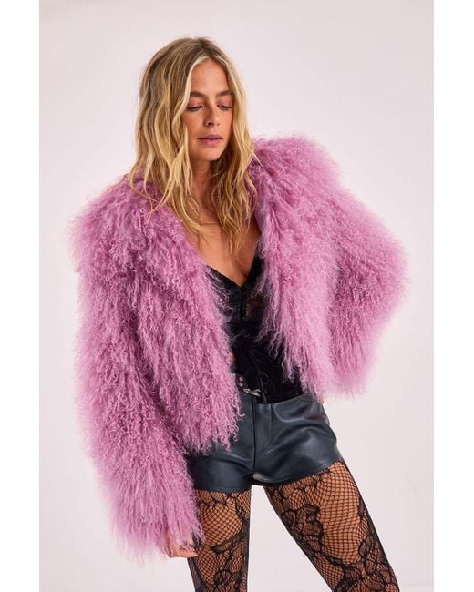 Nasty Gal Pink Real Mongolian Wool Shearling Jacket