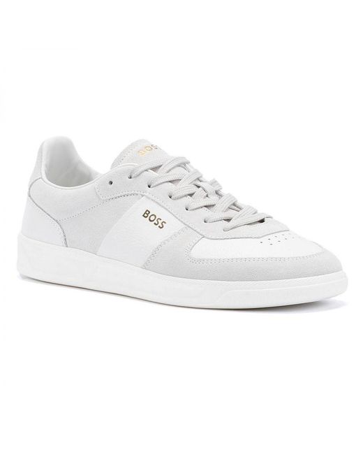 Boss White Brandon Suede/Leather Trainers for men