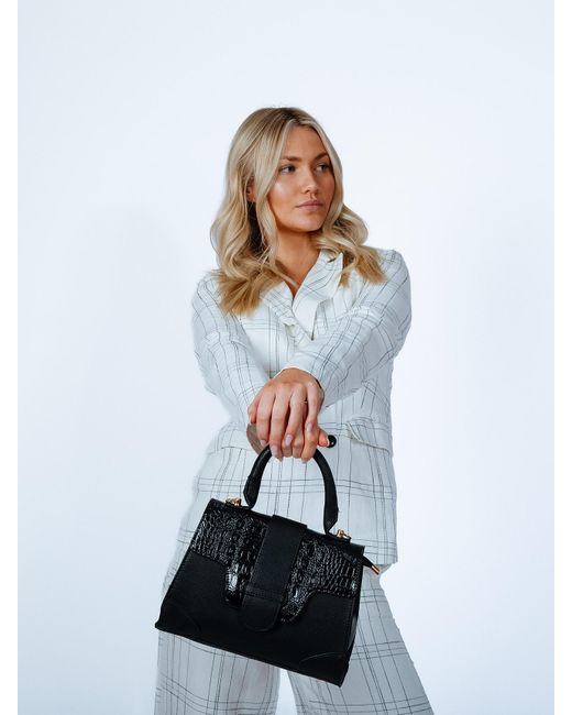 SVNX White Croc Top Handle And Crossbody Bag