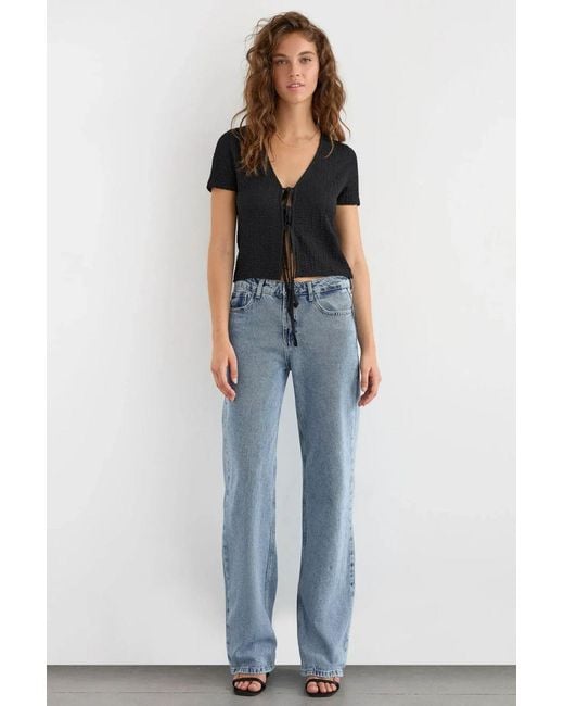 Hiccup Blue Short Sleeve Tie-Up Detail Blouse