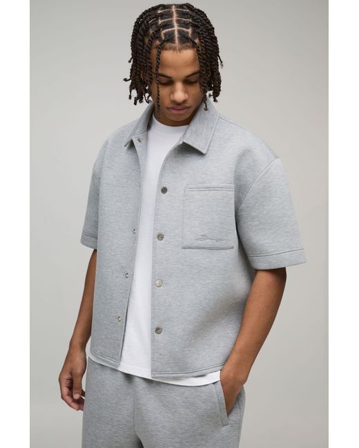 BoohooMAN Gray Oversized Boxy Scuba Shirt for men
