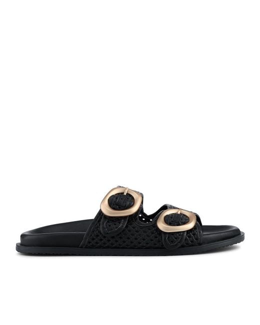 Jones Bootmaker Black Gisela Leather Dual Buckle Sandals