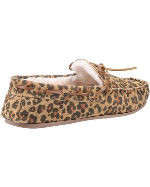 Hush Puppies Natural Ladies Allie Leopard Print Suede Slippers