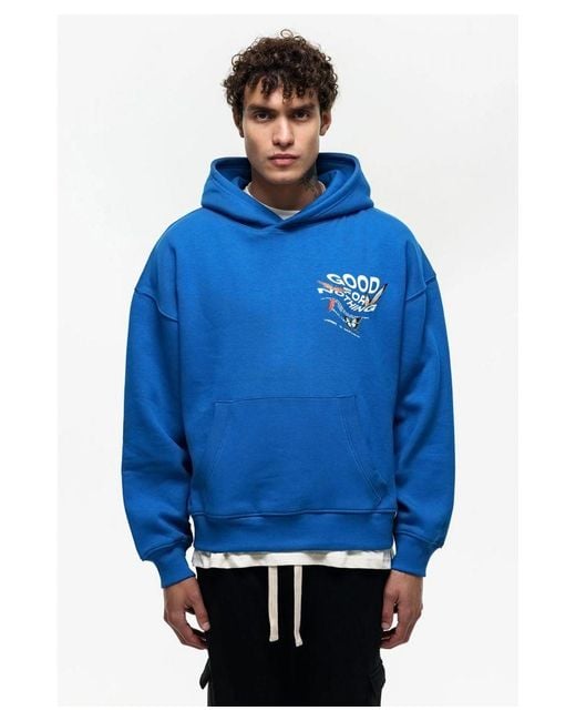 Good For Nothing Blue Oversized Cotton Blend Printed Hoodie for men