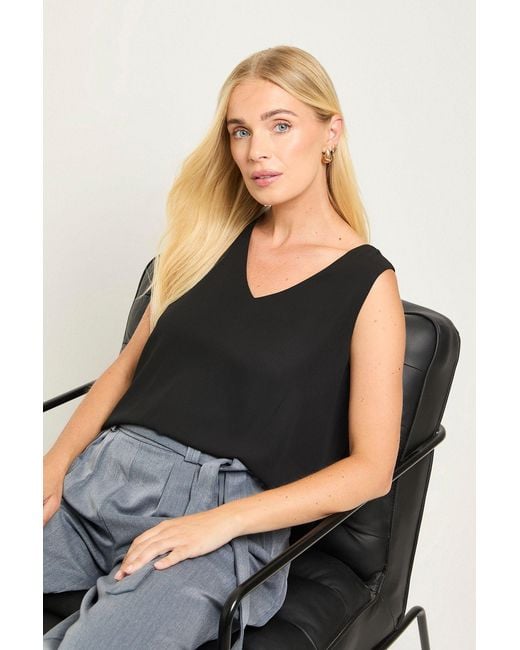 Wallis Black Petite Plain V Neck Cami Top