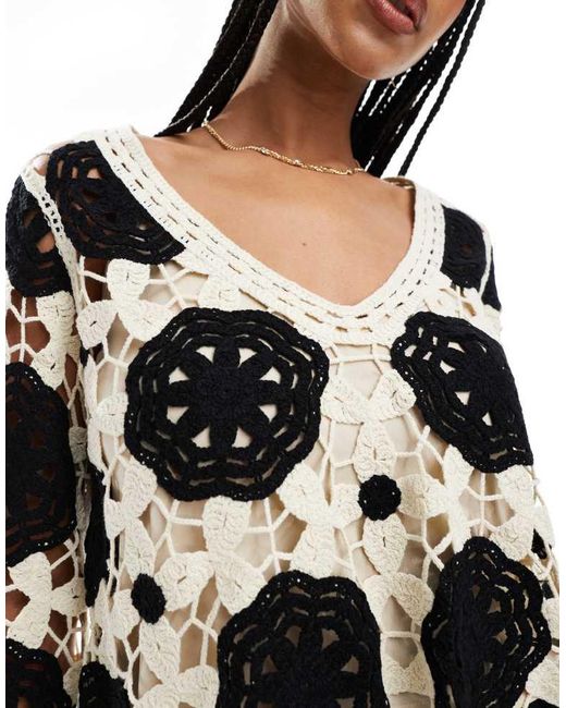 Object Black Premium Long Sleeve Crochet Top