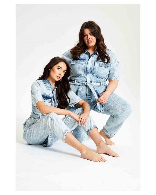 Urban Bliss Blue Curve Acid Short Sleeve Boilersuit Cotton