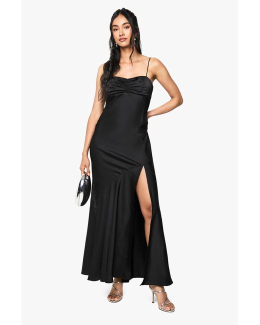 Boohoo Black Satin Maxi Dress