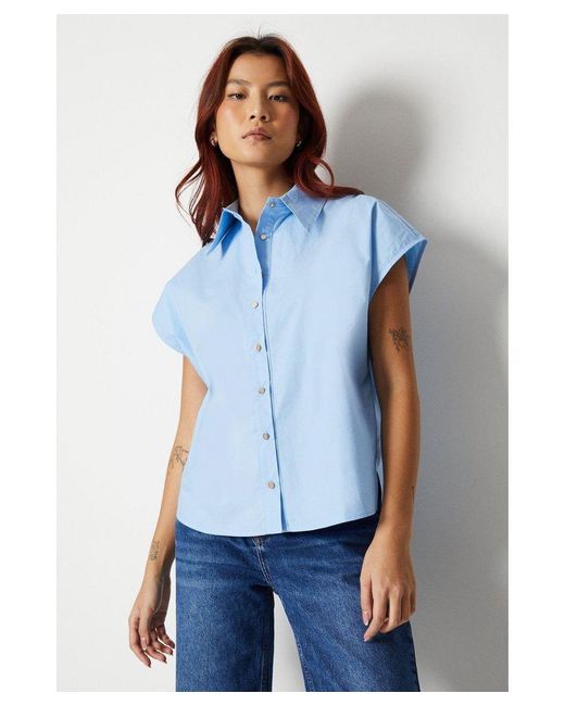 Warehouse Blue Boxy Button Through Shirt