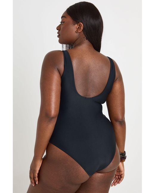 Boohoo Blue Plus Trim Detail Scoop Neck Swimsuit