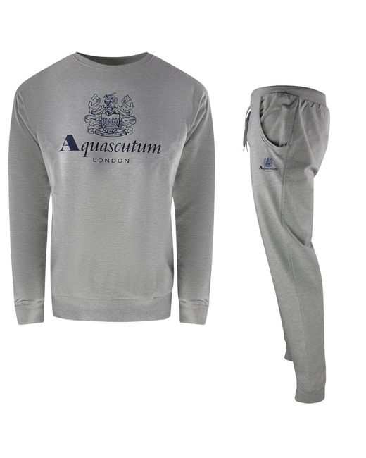 Aquascutum Gray Old School Crewneck Track Pants Set Cotton for men