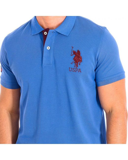 U.S. POLO ASSN. Blue Korycbad Short Sleeve With Contrasting Lapel Collar 64779 Man Cotton for men