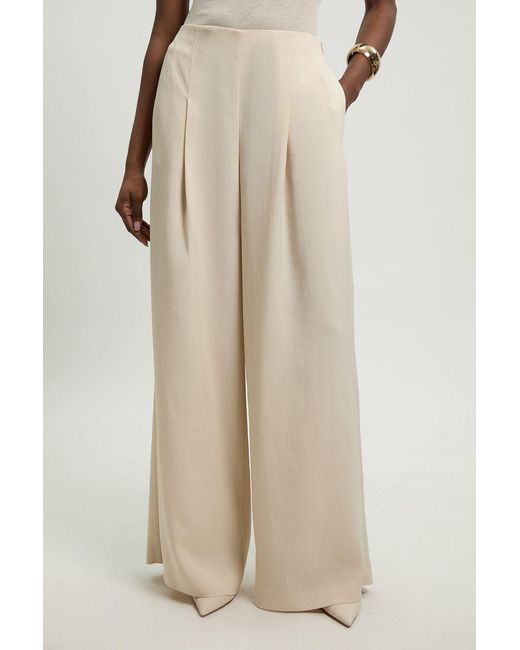 Karen Millen Natural Viscose Blend Wide Leg Tailored Trouser