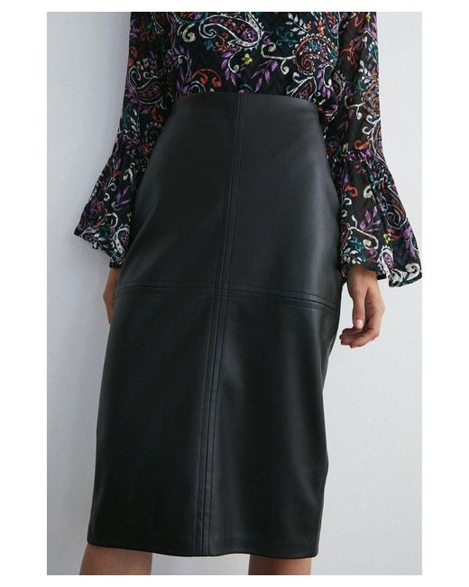 Warehouse Black Easy Faux Leather Pencil Skirt