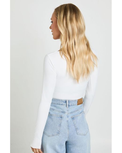 Boohoo White Petite Second Skin Square Neck Long Sleeve Top