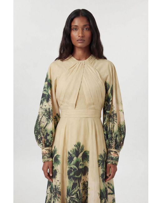 Karen Millen White Petite Botanical Print Woven Balloon Sleeve Maxi Dress