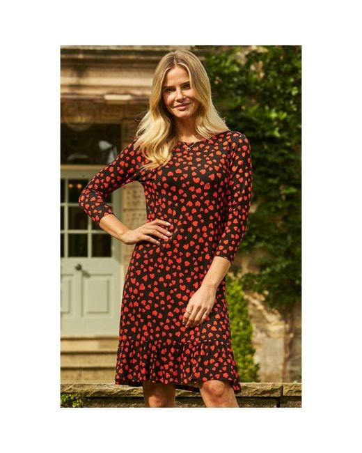 Sosandar Green Heart Print Ruffle Hem Shift Dress