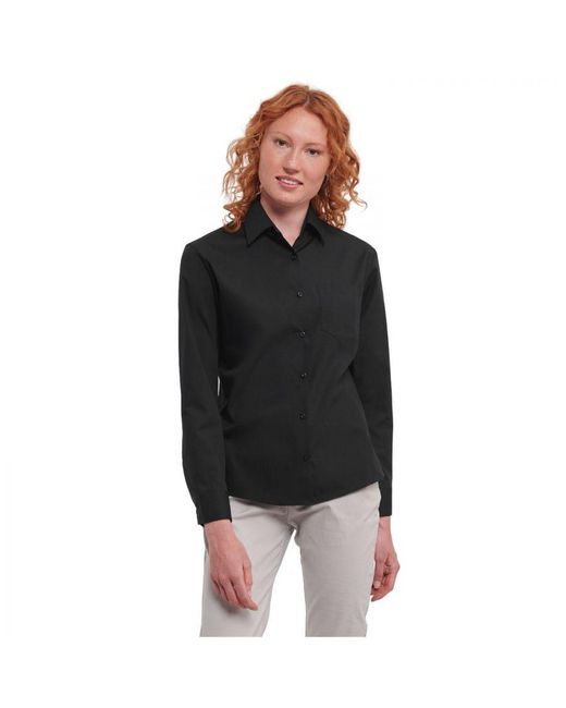 Russell Black Collection /Ladies Cotton Poplin Easy-Care Long-Sleeved Formal Shirt