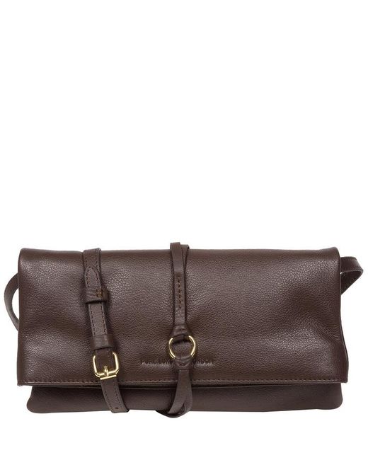 Pure Luxuries Brown 'Selene' Hot Fudge Nappa Leather Cross Body Clutch Bag