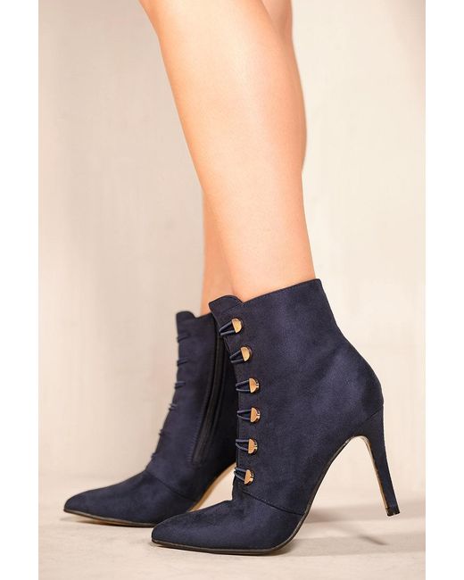 Where's That From Blue 'Blythe' Pointed Toe Mid Heel Ankle Boots