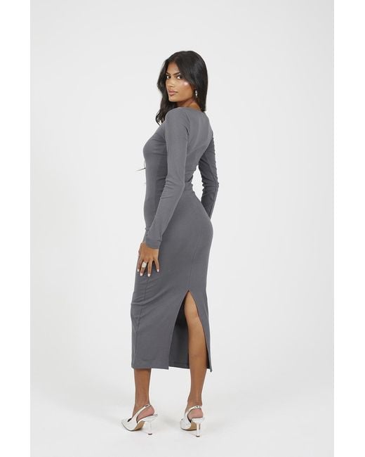 Brave Soul Blue V-Neck Fitted Long Sleeve Maxi Dress