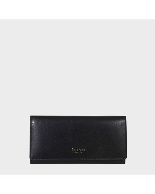 Assots London Black 'Claire' Real Polished Vt Vintage Leather Flap Over Purse