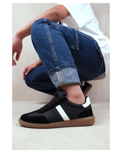 Where's That From Blue 'Pace' Contrast Panel Lace Up Gum Sole Trainers