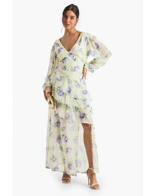 Boohoo White Floral Dobby Frill Detail Maxi Dress