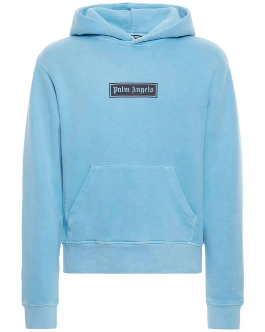 Palm Angels Blue Garment Dyed Box Logo Light Hoodie for men