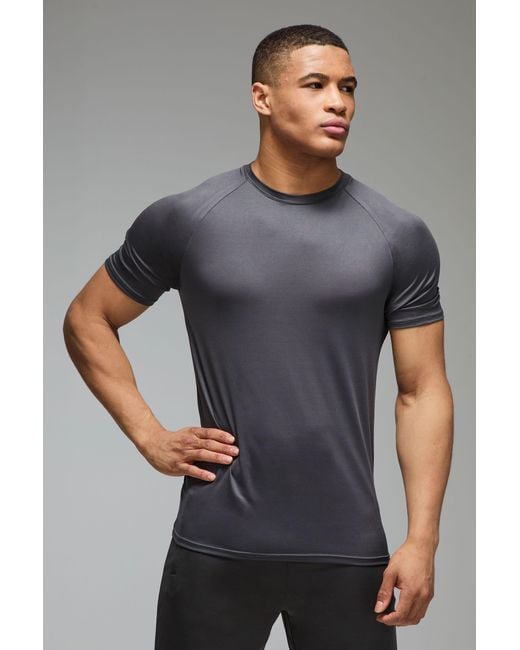 BoohooMAN Gray Active Lightweight Essentials Workout Regular Fit Raglan T-Shirt for men