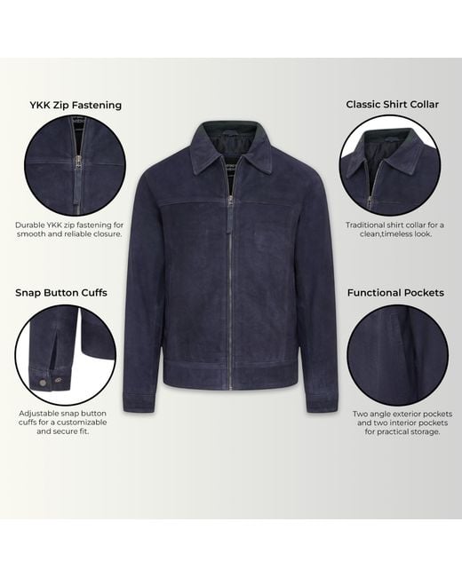 Infinity Leather Blue Goat Suede Harrington Biker Jacket for men
