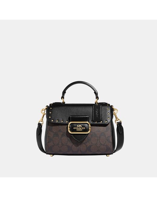 COACH Black Signature Colorblock With Rivets Morgan Top Handle Satchel Bag