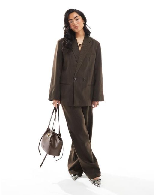 Pieces Brown Wide Leg Tailored Trousers Co-Ord