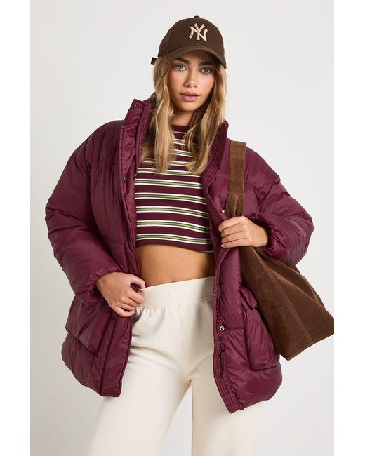 Boohoo Red Oversized Hooded Puffer Jacket