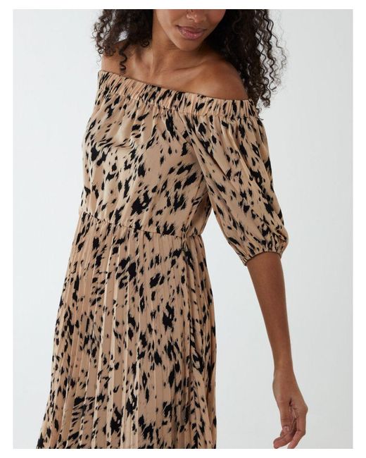Blue Vanilla Brown Bardot Midi Dress With Pleated Hem