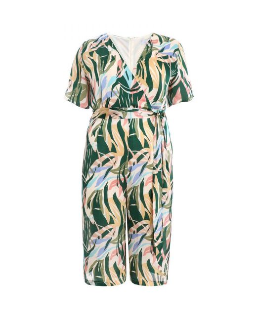 Quiz Green Curve Tropical Wrap Culotte Jumpsuit