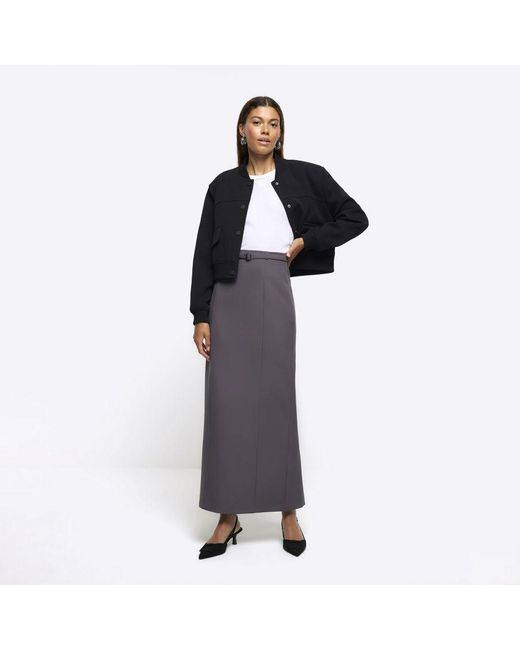 River Island White Maxi Skirt Grey Belted