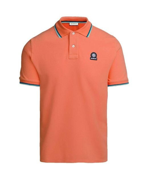 Sandbanks Orange Badge Logo Tipped Sleeve Polo Shirt Coral for men
