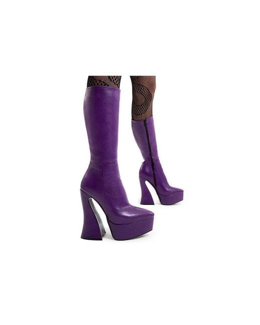 Lamoda Purple Calf Boots Sketchy Pointed Toe Platform Heels With Functional Zip