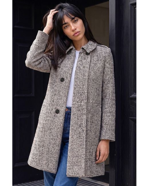 Roman Gray Petite Collar Double Breasted Coat